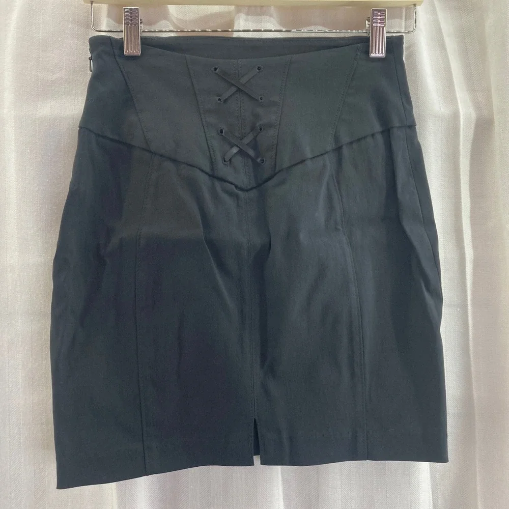 Express Design Studio Black Mini Skirt Corset Waist Fitted Lined Chic‎ Size 0